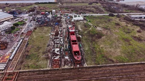 Shipyard shows vessel under maintenance at transport facility Vidéo 337941233