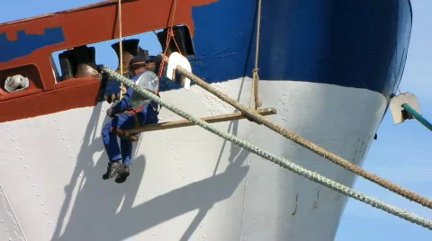Shipyard worker repair the ship Stock Footage 343376