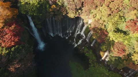Shiraito Falls Elevator Tilt-Down Drone Shot in Fujinomiya Stock-Footage 228879662