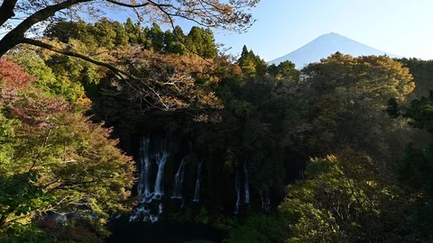 Shiraito waterfall from upper view point against Mt.Fuji in Fujinomiya city Video stock 122460227