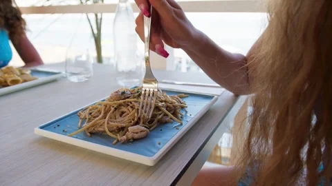 Shirmps With Spaghetti Close Up Stock Footage 285875722