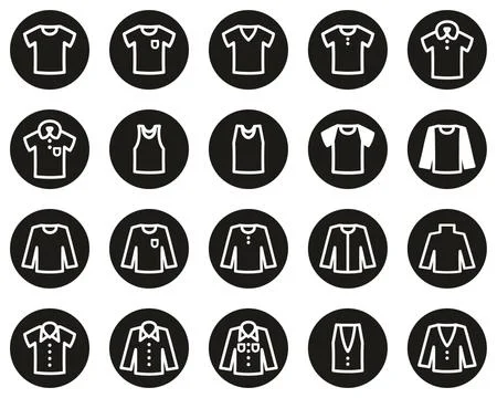 Shirt Icons White On Black Flat Design Circle Set Big Illustrazione stock