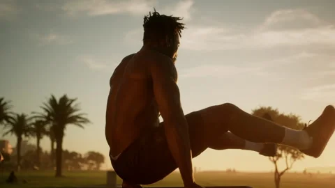 Shirtless black man doing workout Stock Footage 279156425