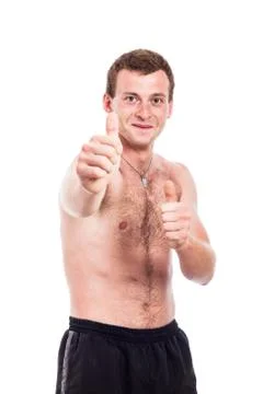 Shirtless man thumbs up Stock Photos