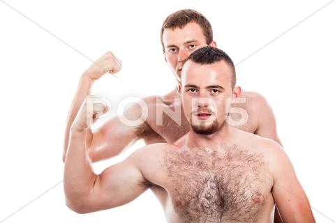 Shirtless men show biceps Stock Photos