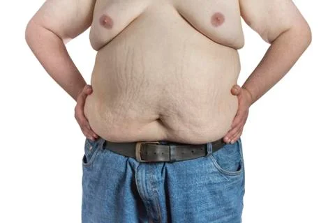 Shirtless overweight man Stock Photos