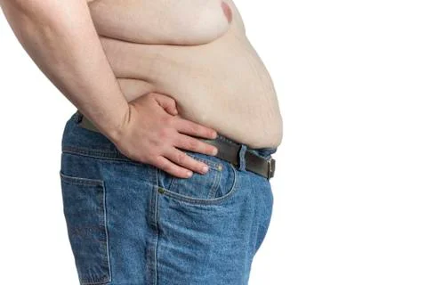 Shirtless overweight man Stock Photos