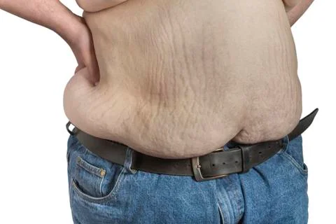 Shirtless overweight man Stock Photos