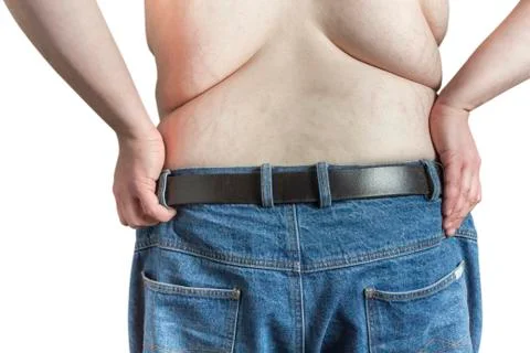 Shirtless overweight man Stock Photos
