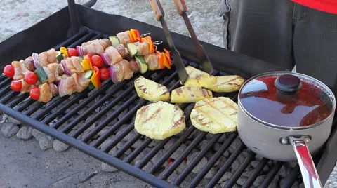 Shish Kabobs Pinapple Stock Footage 5848018
