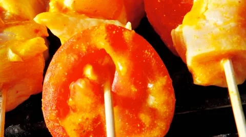 Shish kebab on bbq Видео 46336766