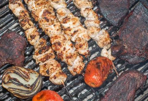 Shish kebab, beef stack 스톡 사진