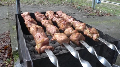 Shish kebab on a brazier Stock Footage 91938309