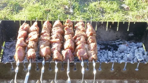 Shish kebab on the grill Stock-Footage 70156136