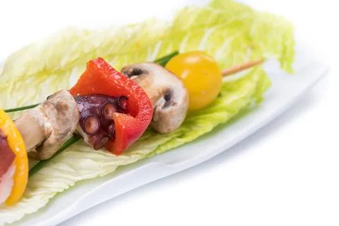 Shish kebab from an octopus Stock Photos