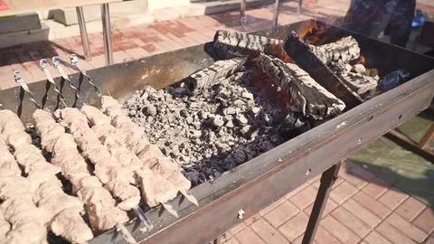 Shish kebab is roasted on the grill Stock Footage 95766053