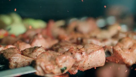 Shish kebab on skewer Stock Footage 89968524