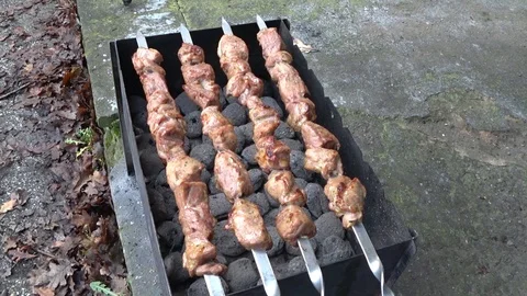 Shish kebab with smoke Stock Footage 91938245