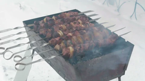 Shish kebabs on the grill Stock-Footage 33723513