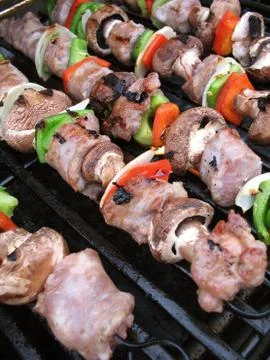 Shish Kebabs on the Grill Stock Photos
