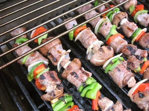 Shish Kebabs on the Grill Stock Photos