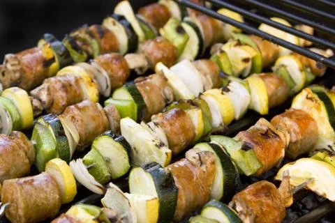 Shish Kebabs on the Grill Stock Photos