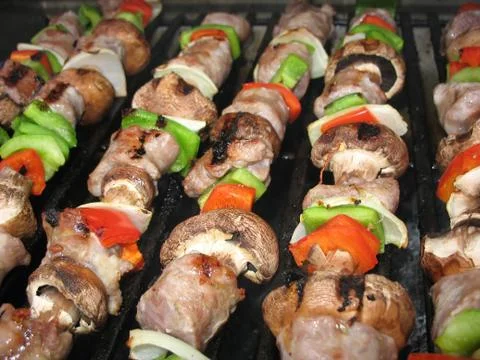 Shish Kebabs on the Grill Stock Photos