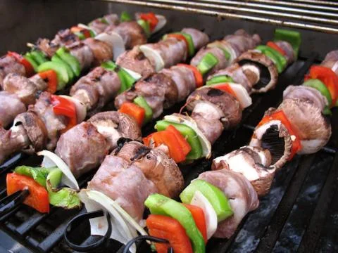 Shish Kebabs on the Grill Stock Photos