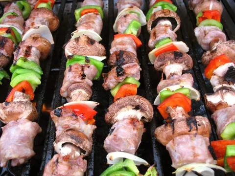 Shish Kebabs on the Grill Stock Photos