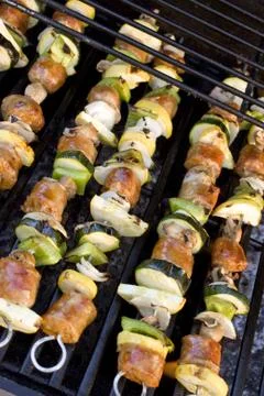 Shish Kebabs on the Grill Stock Photos