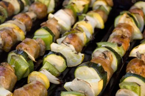 Shish Kebabs on the Grill Stock Photos