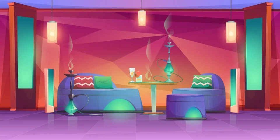 Shisha hookah bar interior, empty cafe for smoking Stock Illustration