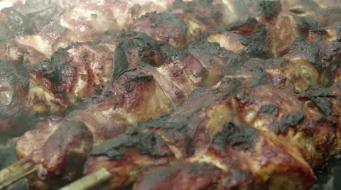 Shishkibab is fried on the grill Stock Footage 14870051