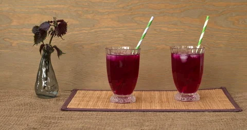 Shiso juice in glasses. Stock Footage 283723945