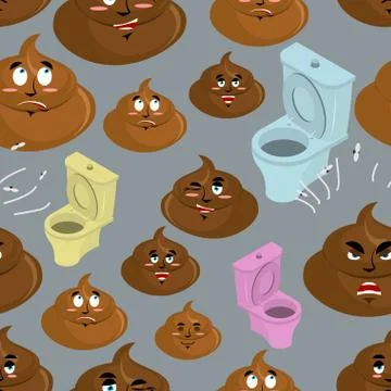 Shit and toilet seamless pattern. Turd with emotions on face ornament. Funny  Stock Illustration