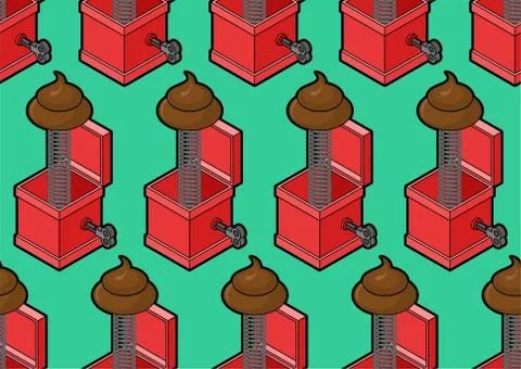Shit out of prank box pattern seamless. Funny prize Turd background. Toy for  Stock Illustration