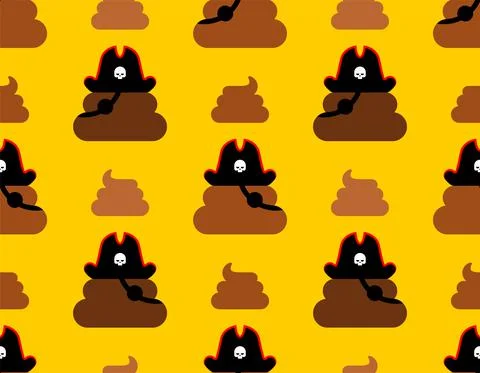 Shit pirate pattern seamless. filibuster turd in pirate hat. Baby fabric orna Illustrazione stock