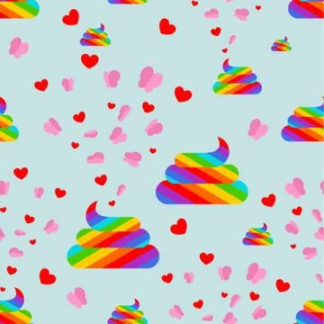 Shit unicorn and butterfly pattern seamless. Rainbow multicolored turd backgr Illustrazione stock
