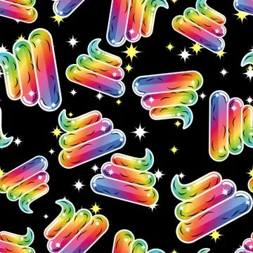 Shit Unicorn background. Magic turd ornament. Rainbow fable poop animal textu Illustrazione stock