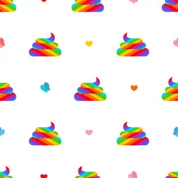 Shit unicorn pattern seamless. Rainbow multicolored turd background. Illustrazione stock