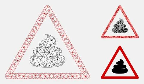 Shit Warning Vector Mesh Wire Frame Model and Triangle Mosaic Icon 스톡 일러스트