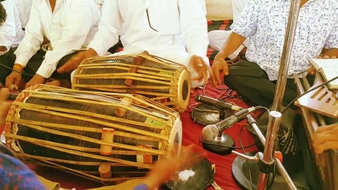 Shiv Mandir Ulwe Musicians Using Harmonium and Dholak Stock Footage 109407128