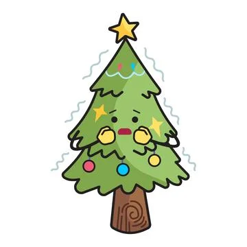 Shivering Christmas tree mascot  Stock Illustration