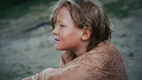 Shivering Little Boy Warming Up After Swimming Stock Footage 344685852