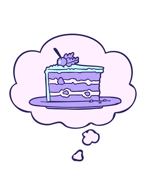 Shivering motion animation of cartoon dessert cake with thought bubble Stock Footage 324331503