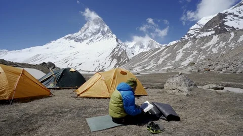 Shivling mountain at the source of the Ganges. Garhwal Himalaya. India Stock-Footage 110917805