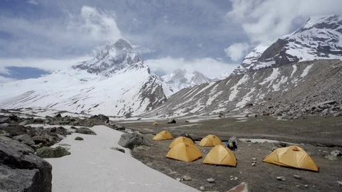 Shivling mountain at the source of the Ganges. Garhwal Himalaya. India Stock Footage 110918983