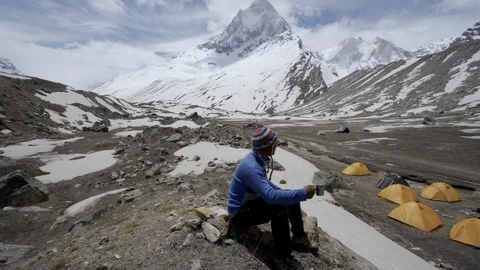 Shivling mountain at the source of the Ganges. Garhwal Himalaya. India Video stock 110919408