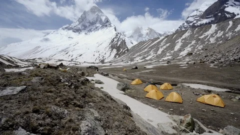 Shivling mountain at the source of the Ganges. Garhwal Himalaya. India Stock Footage 110919492