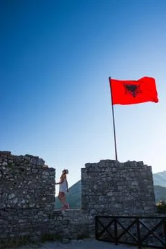 Shkoder Albania Old Castle Flag Stock Photos